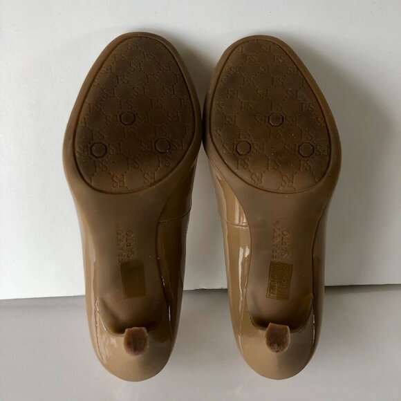 FRANCO SARTO manmade patent raisen tan nude taupe cushion 3.25" heel pumps US 7M - Picture 15 of 16